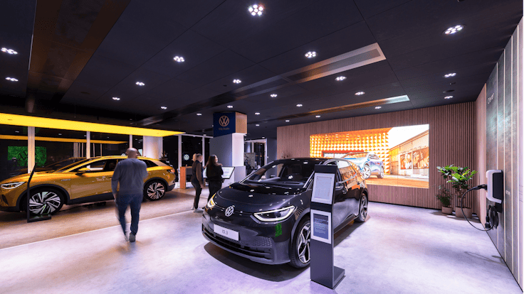 VW Showroom in Copenhagen with Rockfon Color-all Black in X-edge