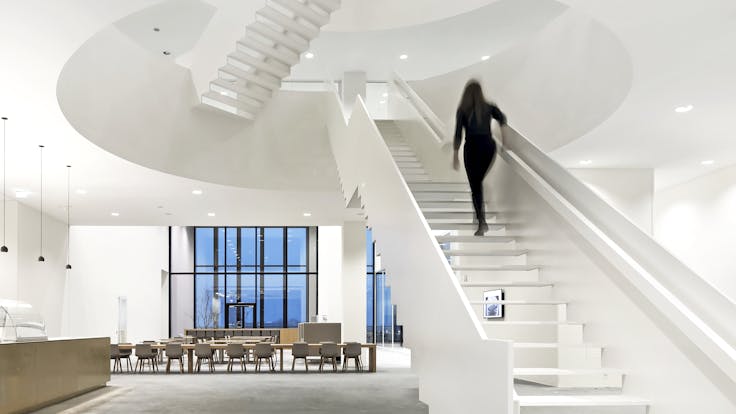 Reception area of Nieuwe Rechtbank in Amsterdam The Netherlands with Rockfon Mono Acoustic