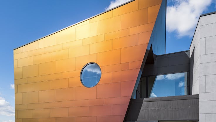 Sherwin office in Kortenberg, Belgium cladded with Rockpanel Chameleon facade cladding.