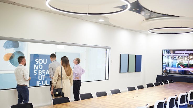 Rockfon Training Centre Launch Event 3 Staff and guests socialising at the Rockfon Training Centre launch event in Daventry and getting a tour of the boardroom area. Photographer: Hannah J Taylor