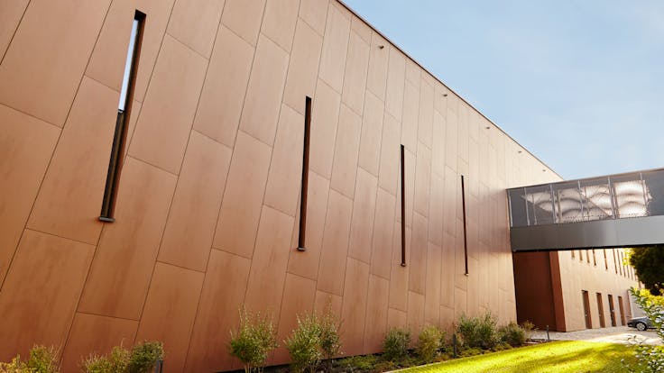 Offices and factory of the Brunner family business in Eggenfelden, Germany with Rockpanel Natural exterior cladding