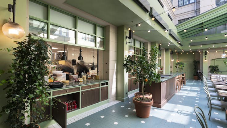 25 Hours Hotel - Copenhagen - Restaurant Outdoor - Rockfon Mono Acoustic Coloured