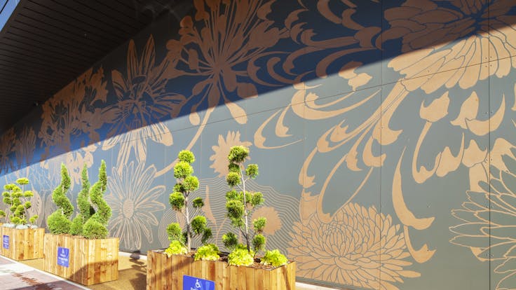 The Flower Bowl Entertainment Centre in Preston, United Kingdom cladded with Rockpanel Colours and Stones facade cladding