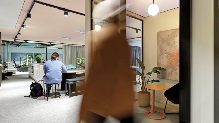 Open Plan Office in Paytrail in Tampere Finland with Rockfon Canva Wall panel X-Edge and Rockfon Color-all x-Edge