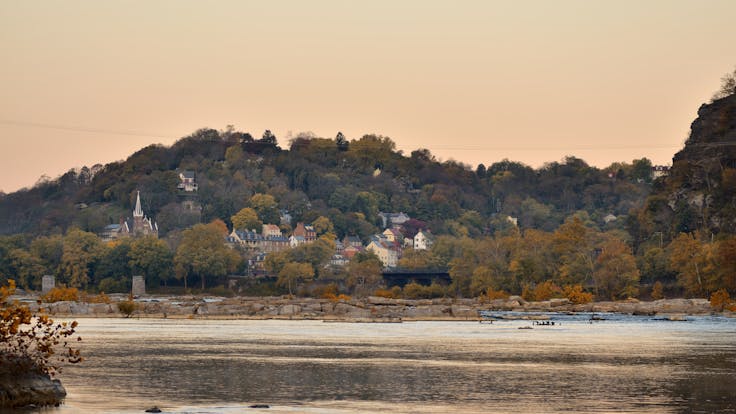 Harpers Ferry, West Virginia Riverfront At Dawn