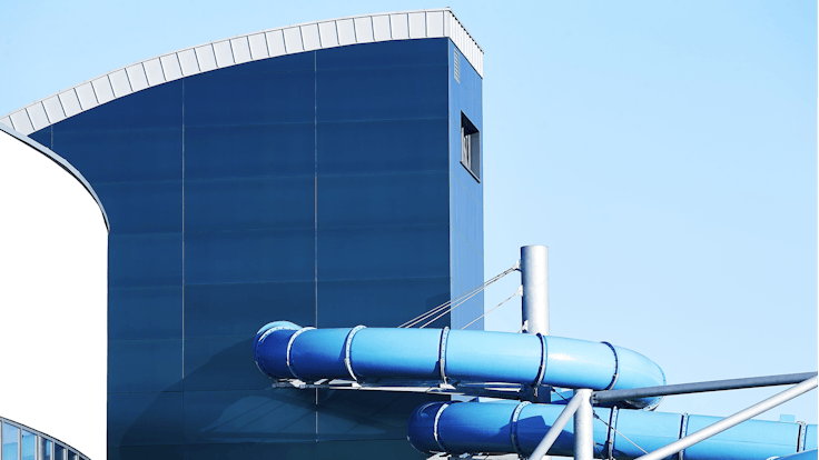 Swimming pool Wodny Park in Tychy, Poland cladded with Rockpanel Chameleon facade cladding