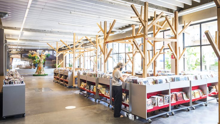 Antwerp Library Permeke with Rockfon Universal Baffle ceiling