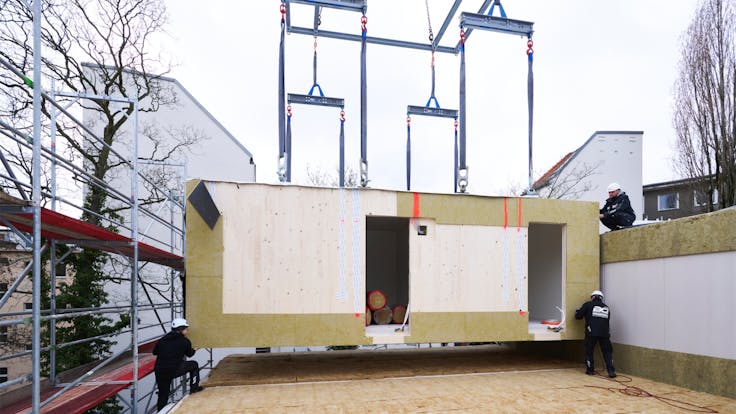 reference, referenz, holzmodulbau, wooden modular construction, neubau, new building, brandschutz, firesafety, fireproof, conlit, rw 800, HVAC insulation, rohrdämmung, pipe insulation, serial construction, serielles bauen, germany, presse, press