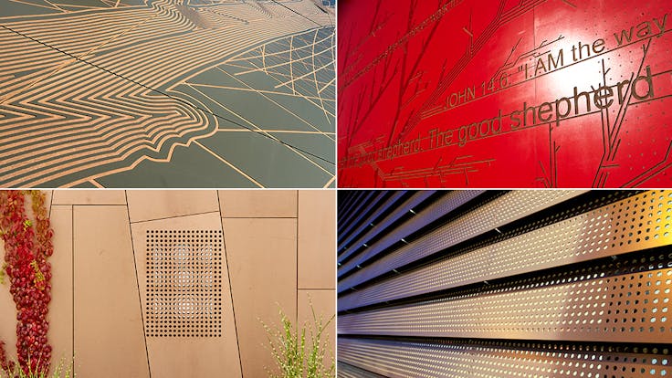 Images of Rockpanel showing Bending, Fixing, Engraving and Corners