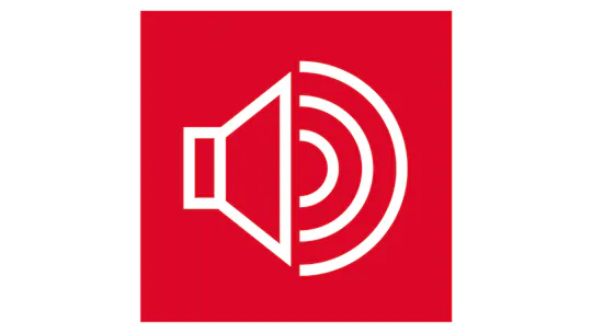 ROCKWOOL Icon mit einem Lautsprecher und Schallwellen als Symbol für den Steinwolle-Vorteil Schallschutz