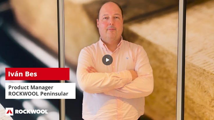 EN: Ivan Bes, Product Manager at ROCKWOOL Peninsular. thumbnail Rocktop Webinar video. Thermal and Acoustic Insulation Under Slabs (Car park ceilings) ES: Ivan Bes, Product Manager de ROCKWOOL Peninsular. thumbnail del vídeo presentación Webinar Rocktop, aislamiento térmico y acústico bajo forjado