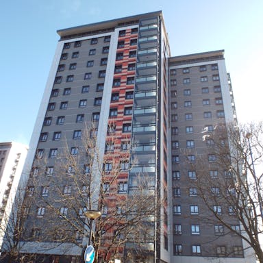 Refurbishment three high-rise residential towers, The Crofts in Birmingham, United Kingdom with Rockpanel Colours in FS-Xtra grade