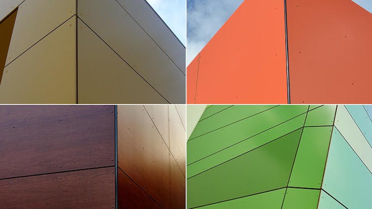 Images of Rockpanel showing Bending, Fixing, Engraving and Corners