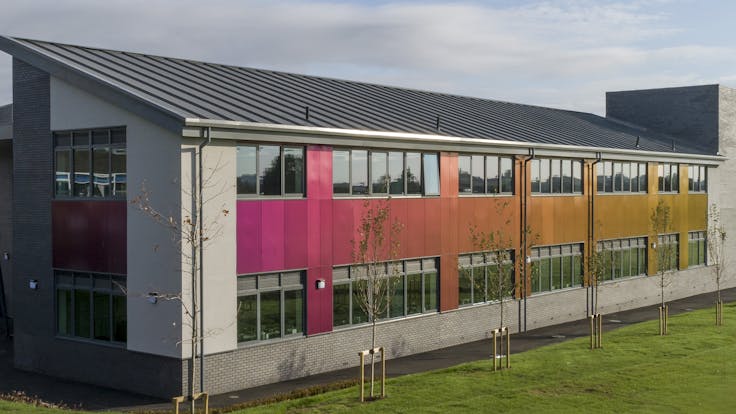 Rockpanel Case Study Campion School Leamington Rockpanel Chameleon PGB Purple Green Blue