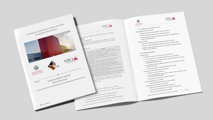 MINIMIZAR EL RIESGO - ESTUDIO APICI Campaña fuego. Pixeling. Apici. edificio metálico. edificio industrial. nave logística. Fire campaign metal roof. flat roof.