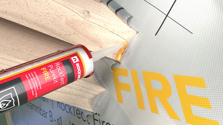 RockTect Firewall System, fire protection, indoor, illustration working steps, density glue detail timbers