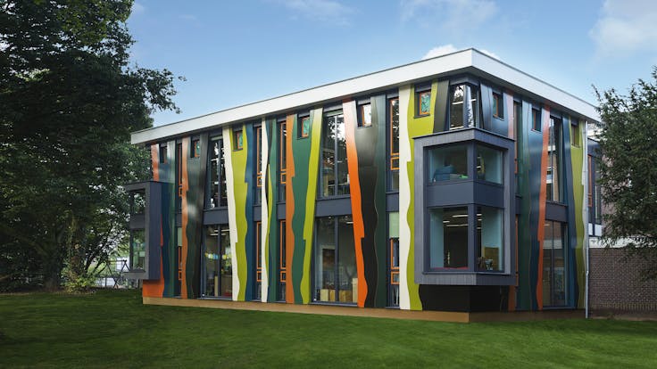 The Maasniel school project in Roermond, The Netherlands wth Rockpanel Brilliant & Woods exterior cladding.
