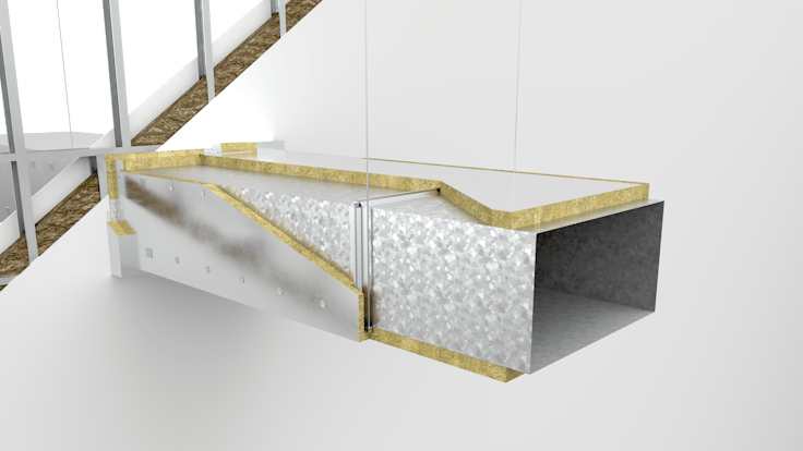 Conlit Duct 120: Fire protection. Duct. Protección contra incendios en conductos metálicos de ventilación y extracción de humos Silver finishing. Acabado gris. Installation process. Proceso de instalación. Paso a paso.