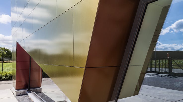 Sherwin office in Kortenberg, Belgium cladded with Rockpanel Chameleon facade cladding.