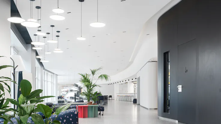 Reception in New flexible office So Pop in Saint-Ouern-sur-Seine France with Rockfon Mono Acoustic TE-Edge