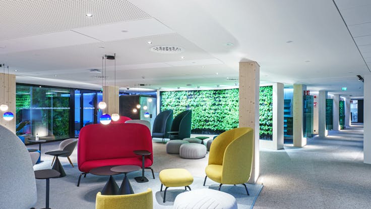 Corridor in office Wood City in Helsinki Finland with Rockfon Sonar in M-edge