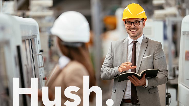 hard hat, workers, industry, conversation, hush, brand campaign, machine