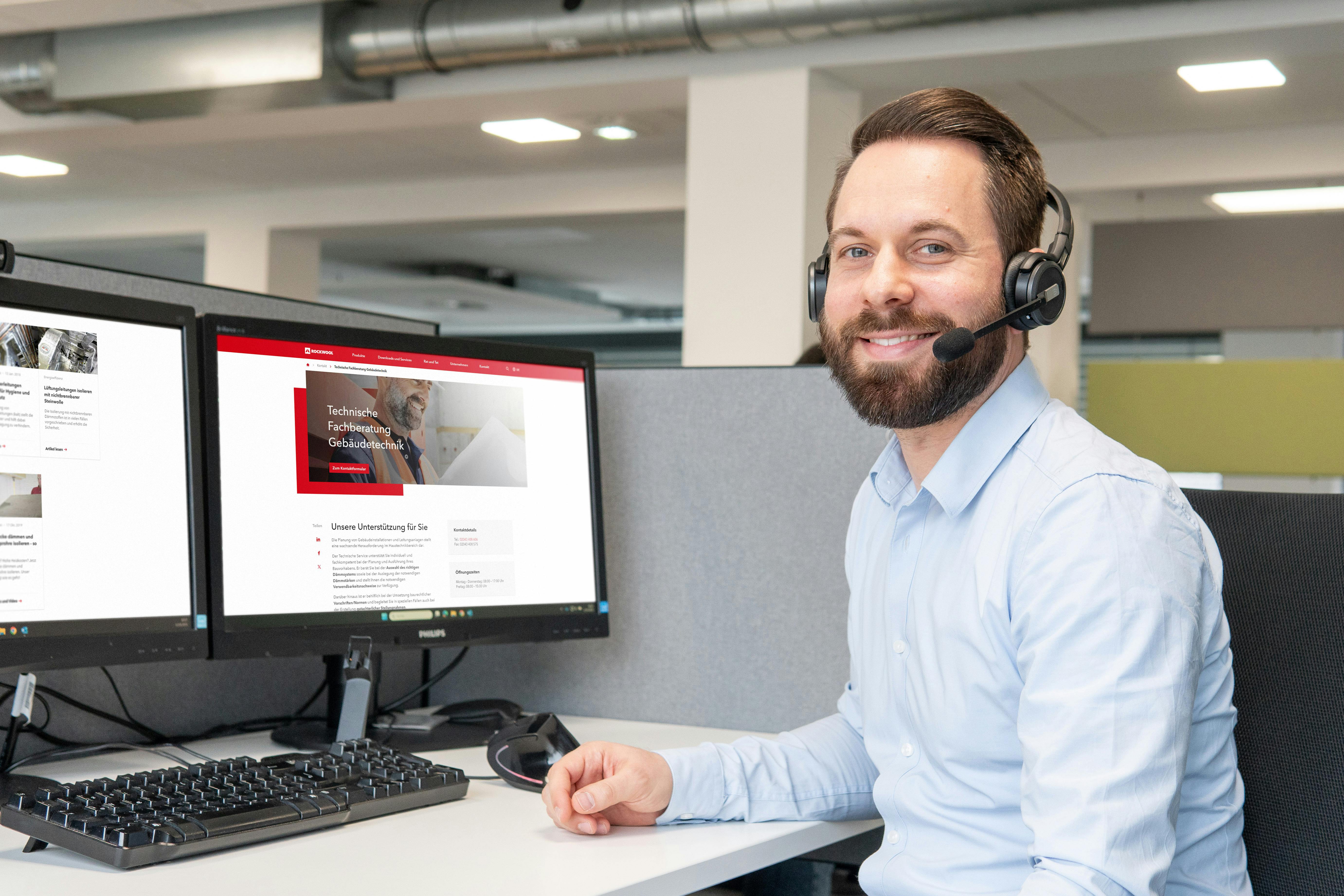 Technischer Service, Kontakt, Hallo Rockwool, Daniel Drzeniek, bildschirmausschnitt technische fachberatung gebäudetechnik, germany