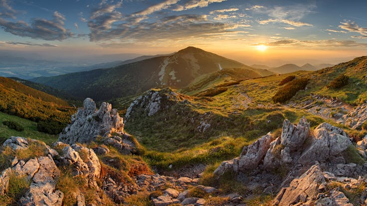 Big Picture Mountain Panorama rocky mountain at sunset in Slovakia
