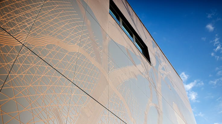 Sheffield Hallam University, in Sheffield, United Kingdom with glued and routed Rockpanel Colours exterior cladding