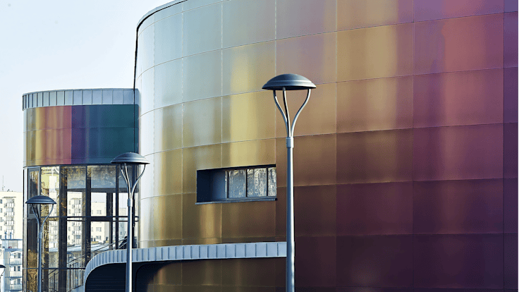 Swimming pool Wodny Park in Tychy, Poland cladded with Rockpanel Chameleon facade cladding