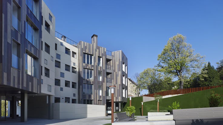 New build multi-unit housing in Bilbao, Spain with Rockpanel Woods exterior and interior cladding