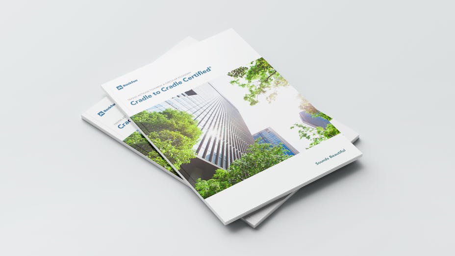 Brochure over akustiske løsninger, der er Cradle to Cradle Certificeret