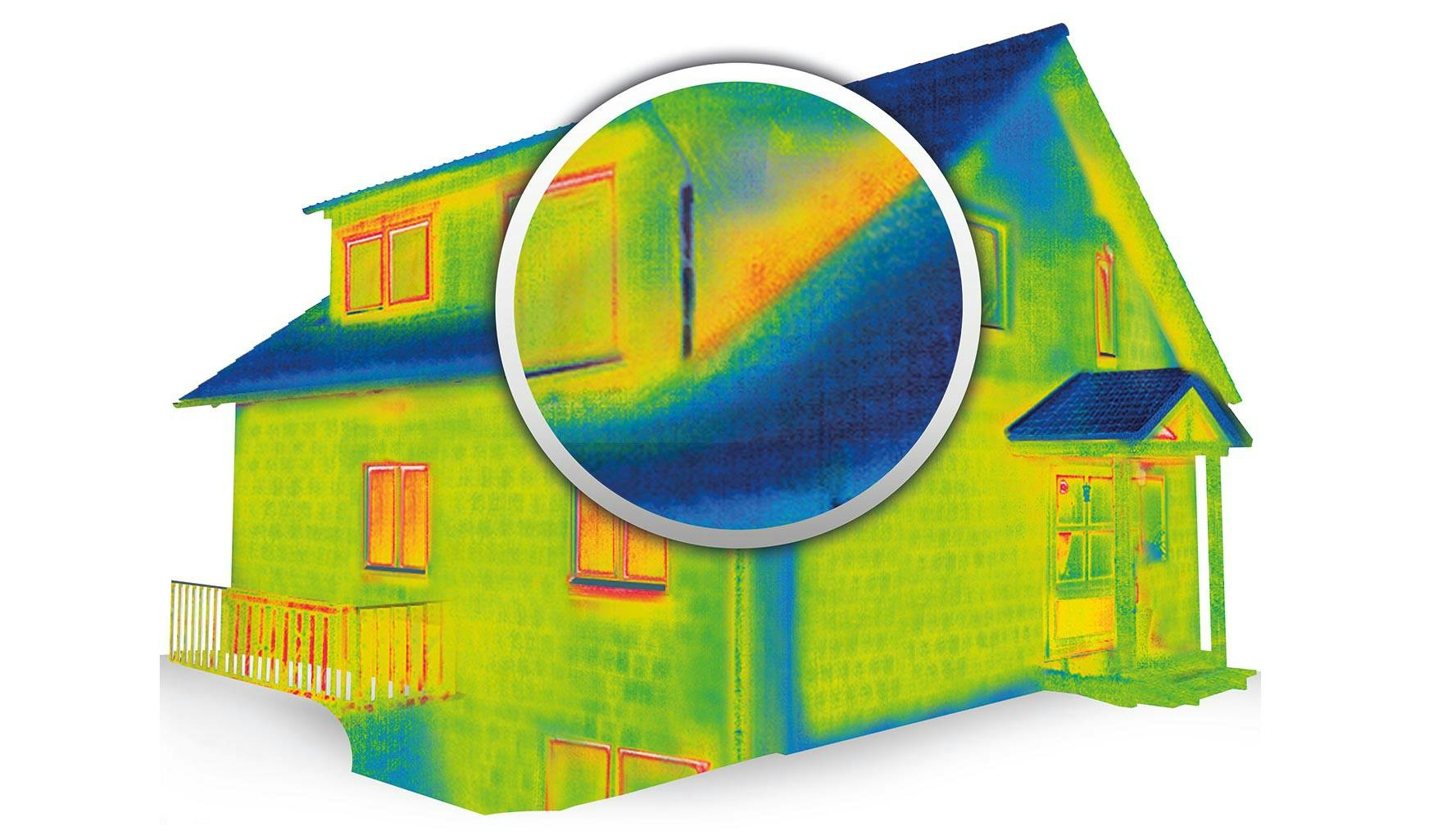 single family house, thermogram, engergy loss, airthightness, magnifying lense, germany