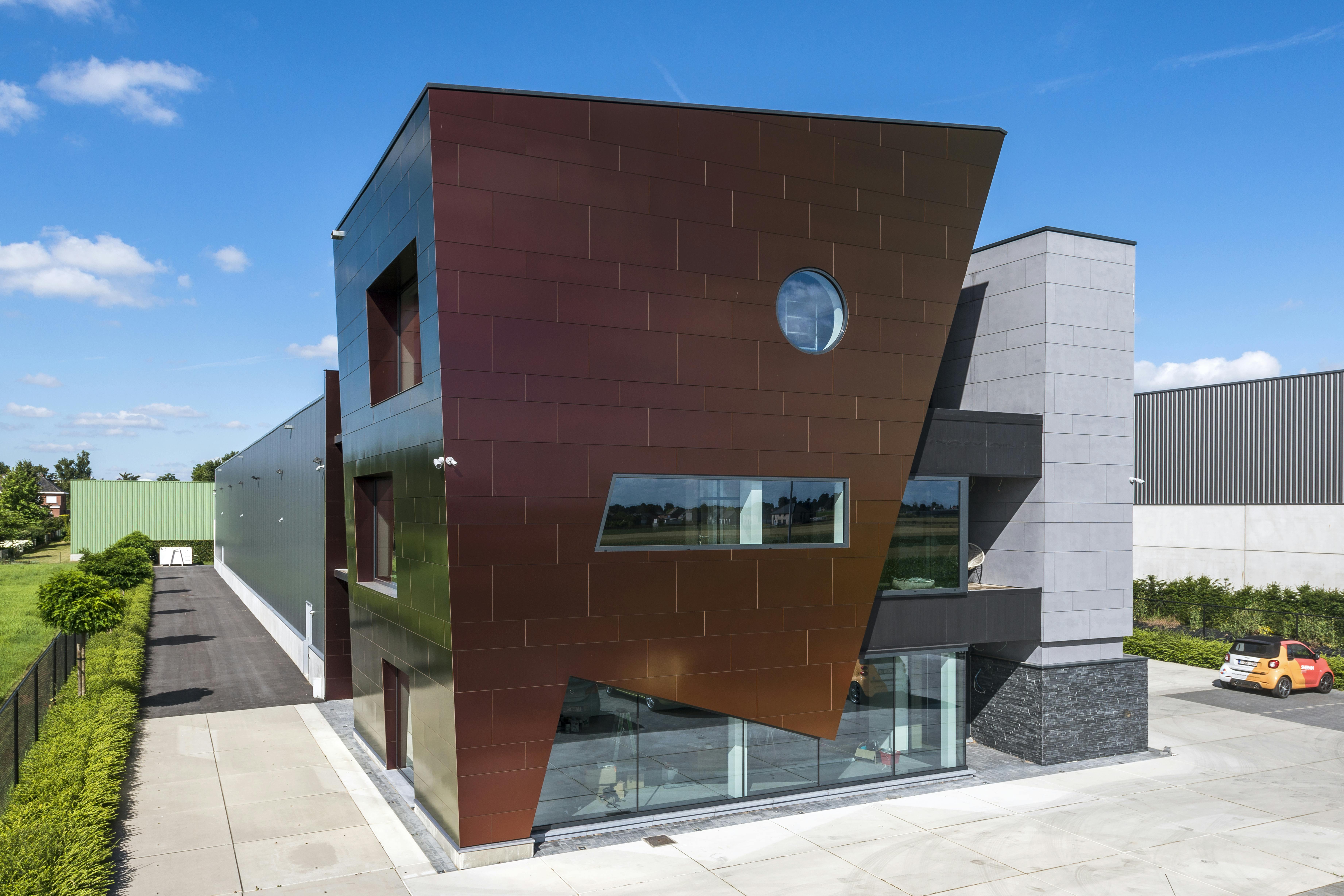 Sherwin office in Kortenberg, Belgium cladded with Rockpanel Chameleon facade cladding.