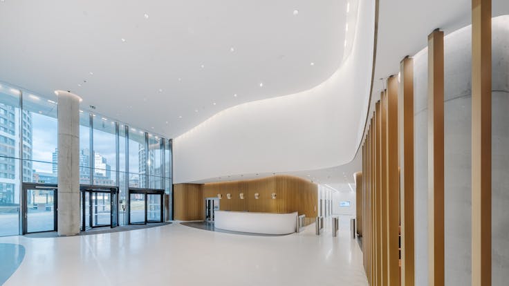 Reception in SKY PARK Offices in Bartislava Slovakia with Rockfon Mono Acoustic