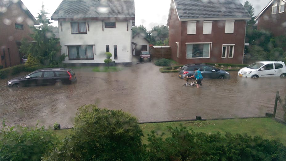 Flooded street and homes