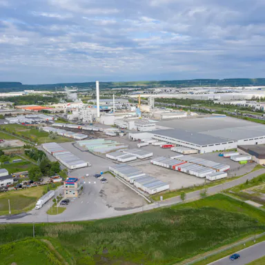 This photo is an aerial photo of the Rockwool factory in Milton, ON, CAN.