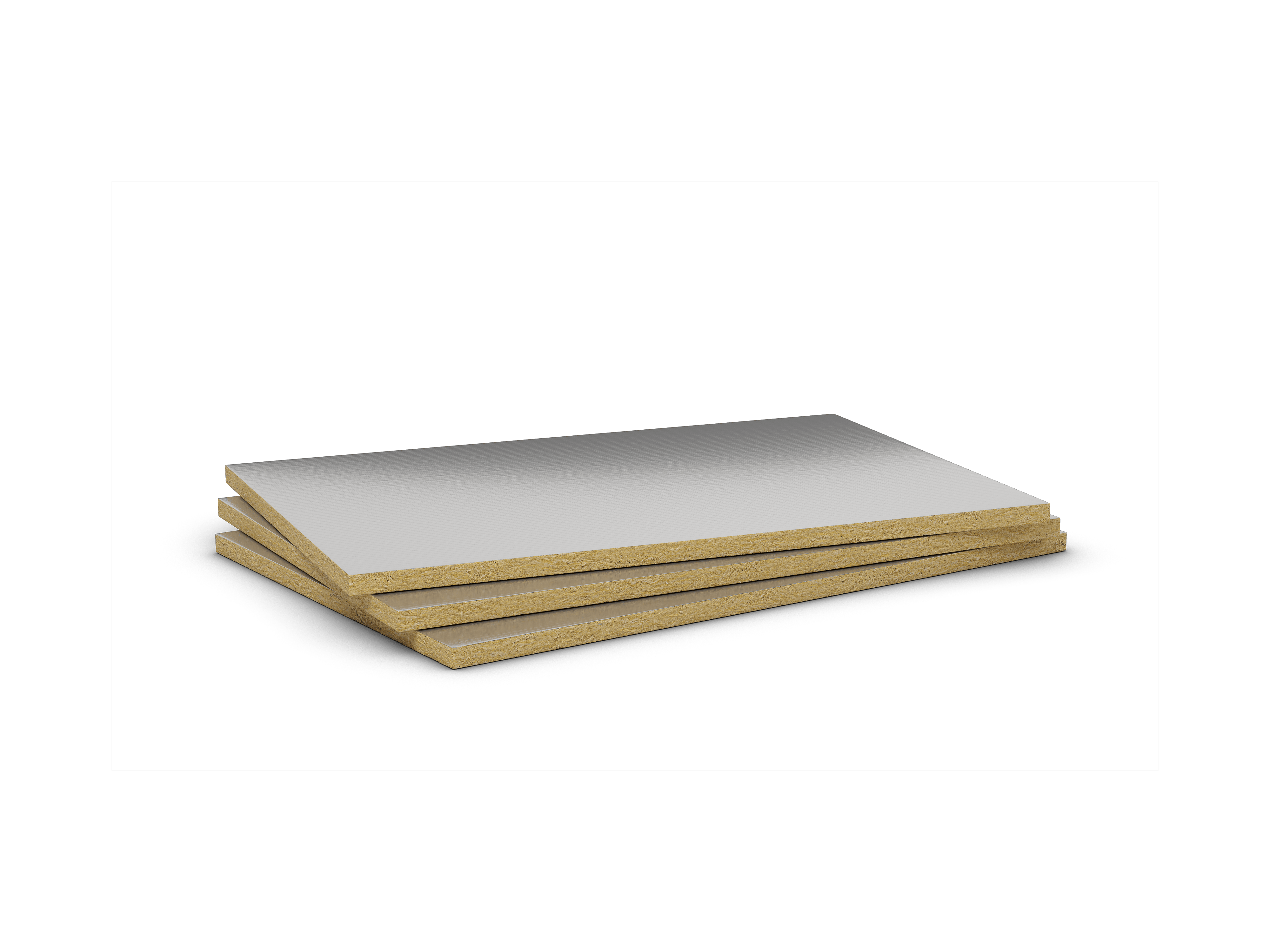 Mono density, mid-high density stone wool slab with aluminium. Products: Rockmur-E-ALU 201.216, Firerock 910.219, Conlit 150 AF, Conlit 150 U, Conlit Plus ALU, Conlit Alu - panel para Franja Cortafuego Muro cortina del Sistema Conlit MC 60-90