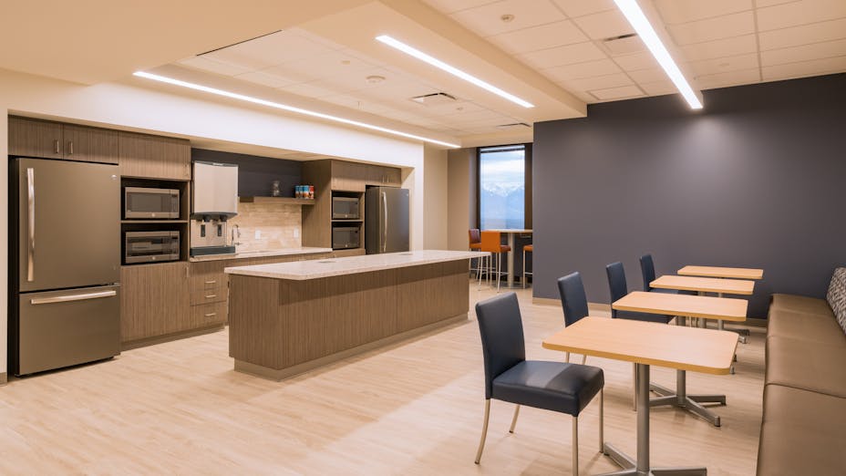 NA, Intermountain Healthcare Corporate and Executive Offices, Koral SQ (A-Edge) 2x2 and 2x4, 1200 15/16" Exposed, Kitchen, Office, AJC Architects, Renovation