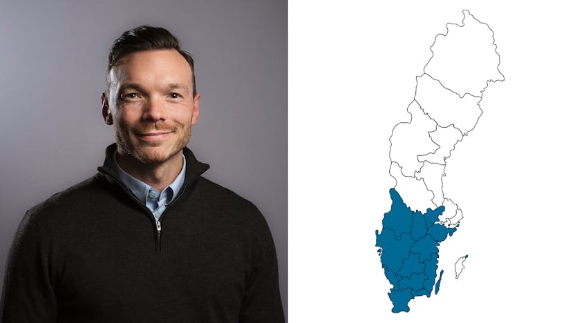 contact person, region syd - väst - central, profile and map, sweden, Kim Eklöf, SE