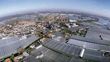 about grodan, innovative and sustainable, stone wool, growing, Precision Growing principles, Air photo of Westland in The Netherlands, grodan