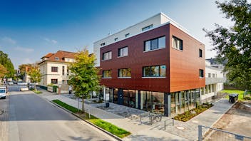 Retirement home in Hameln, Germany cladded with Rockpanel Woods Merbau facade cladding