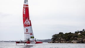 Denmark SailGP Team in Sydney, rock, rocks, cliffs, water, boat