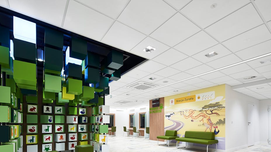 Reception in Children's Hospital Warsaw in Poland with Rockfon MediCare Plus