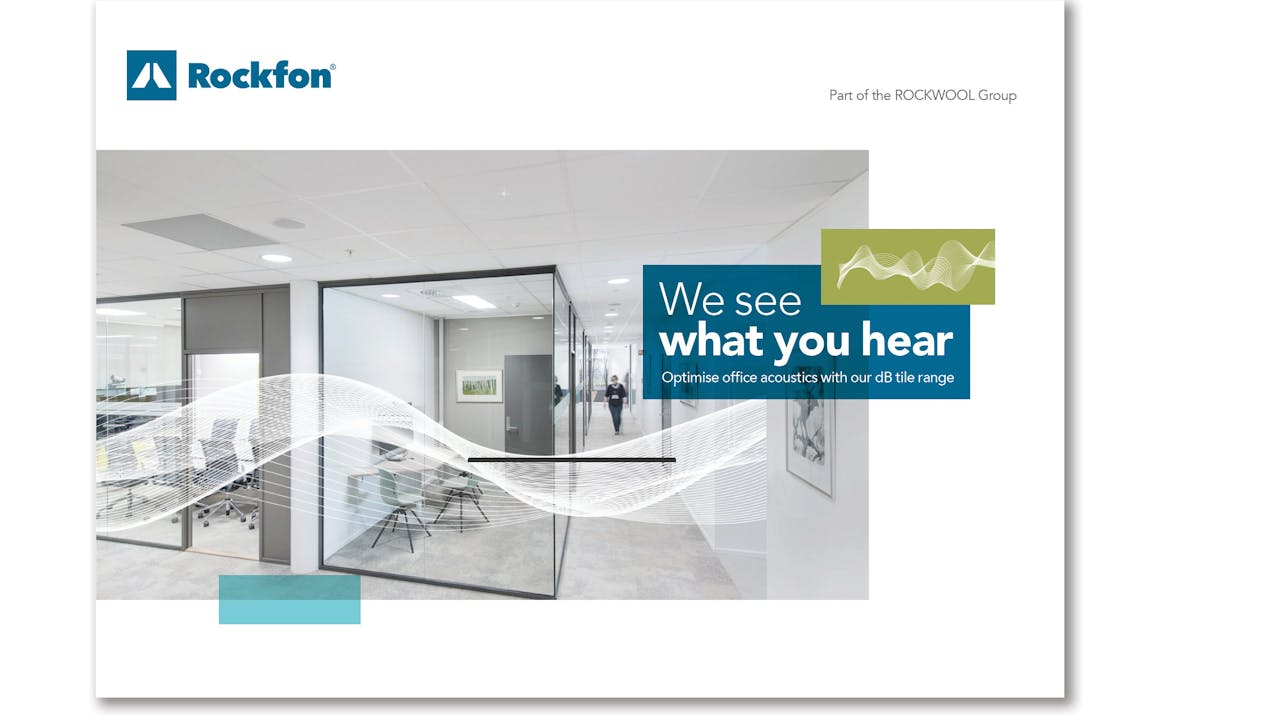 campaign illustration, dB campaign, dB range,  office, sound wave, sound insulation, sound absorption, brochure cover, dB brochure, UK