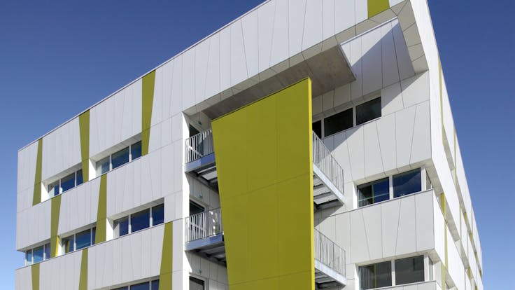 The Fahrenheit building in Montpellier, France with Rockpanel Colours exterior cladding