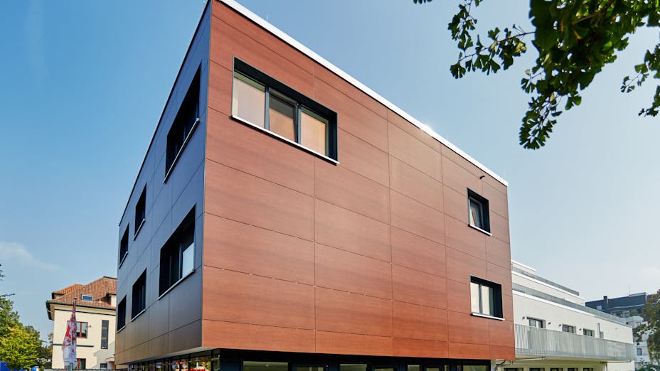 Retirement home in Hameln, Germany cladded with Rockpanel Woods Merbau facade cladding
