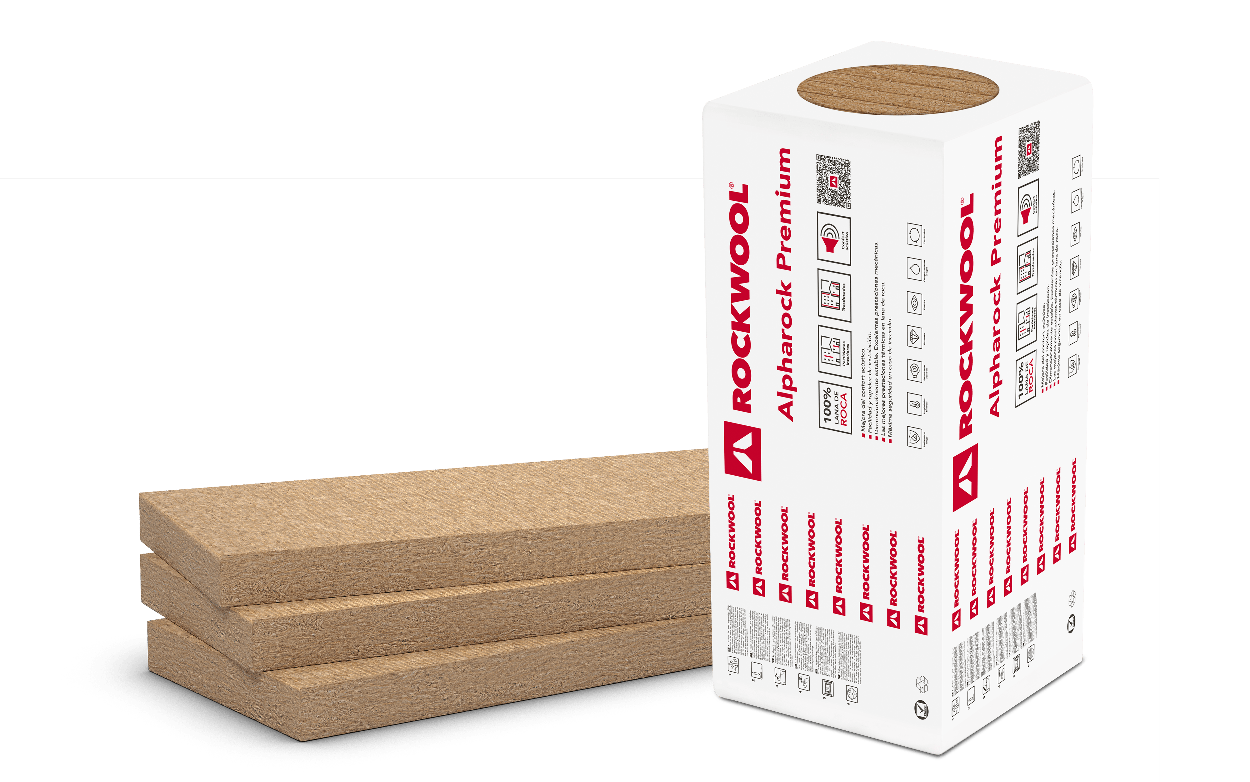 Alpharock Premium with packaging. Open packaging. Internal walls. Partition walls. Alpharock Premium packaging.