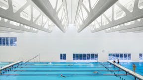 Guildford Aquatic Centre,Canada,Surrey,10405 m²,Bing Thom Architects,SHAPE Architecture,BKL Consultants,City of Surrey,StructureCraft Builders Inc./Heatherbrae Builders,Raef Grohne Architectural Photographer,ROCKFON Sonar,DMT-edge,1619x610,1523x610,white