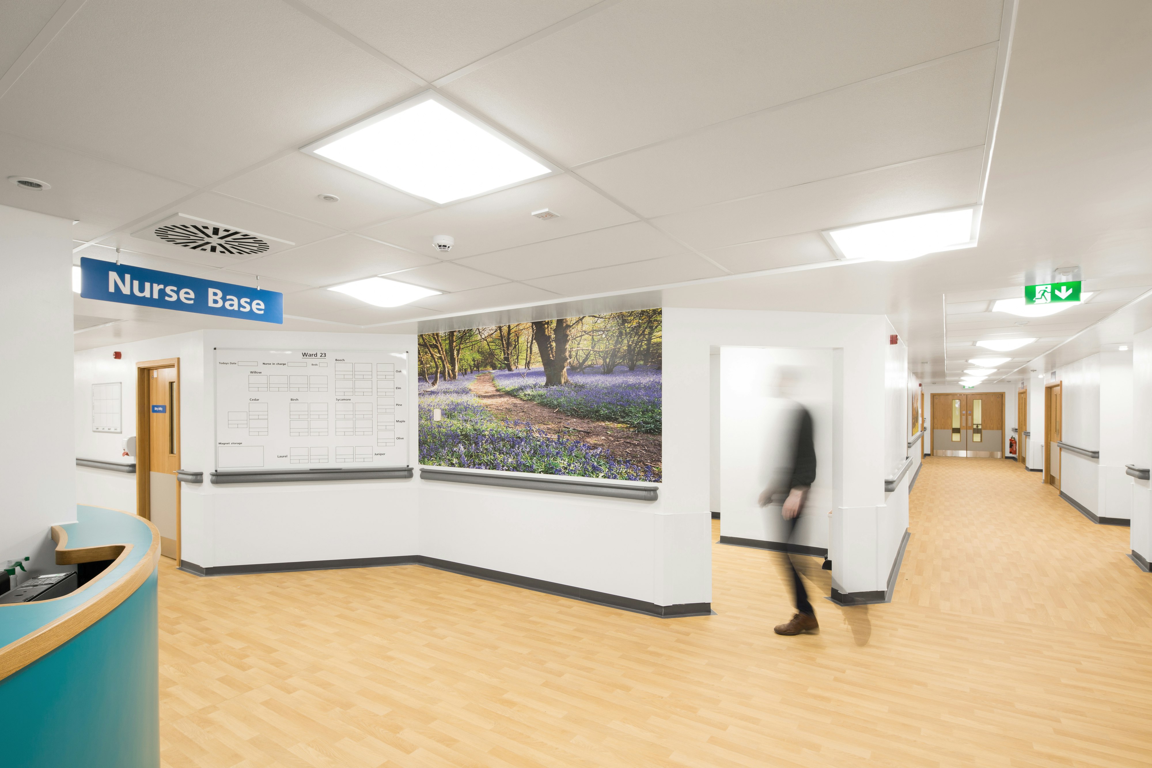 UK, Glenfield Hospital, Healthcare, P+HS Architects, Rockfon Medicare Standard, 1800x600, white, Chicago Metallic T24 8270 Corridor